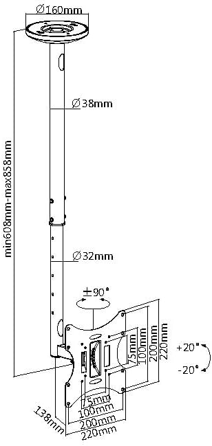 mywall HL4-2L VESA Deckenhalterung für LCD / LED / Plasma Fernseher 23° (58 cm) - 42" (107 cm) silbe