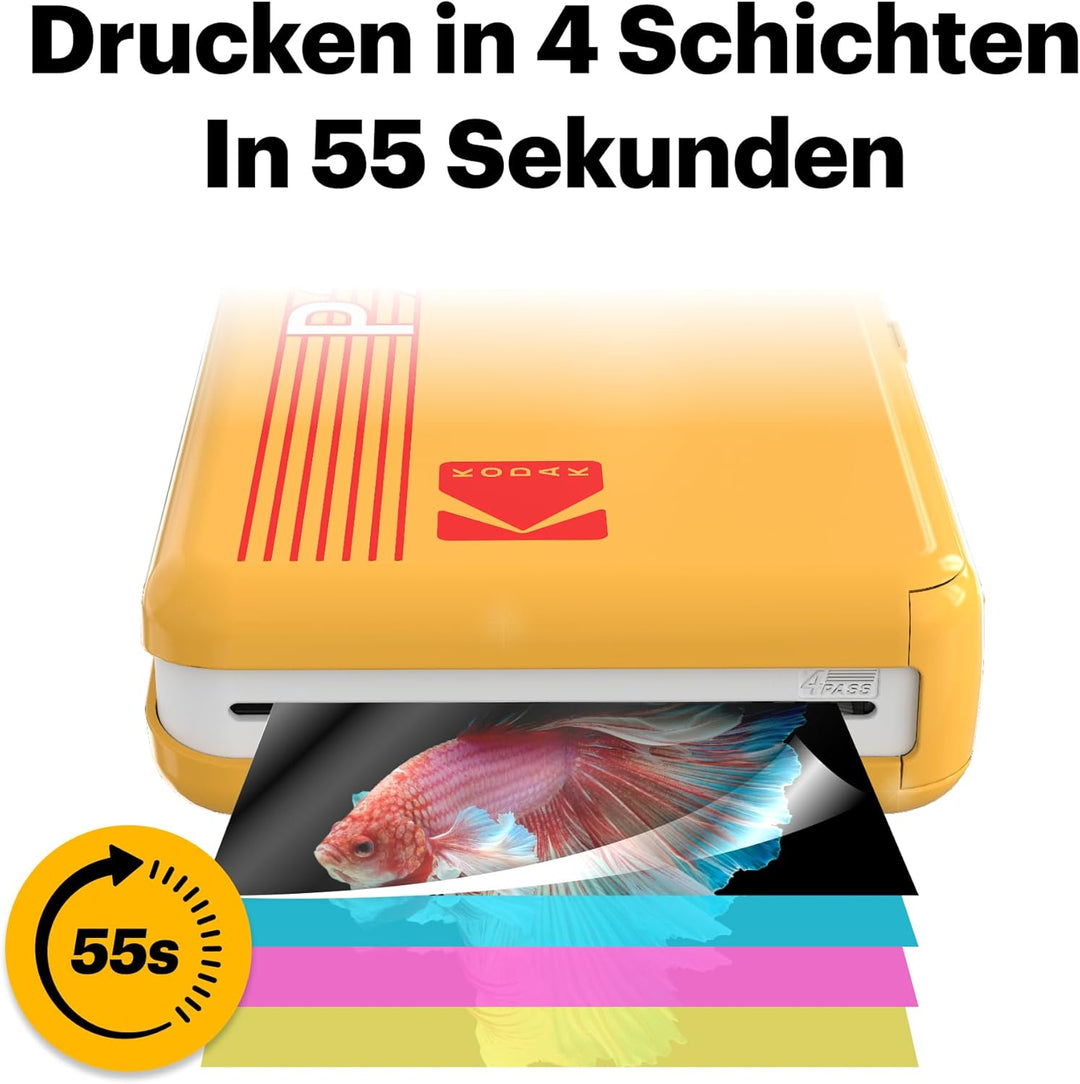 KODAK Mini 2 Retro 4PASS Mobiler Fotodrucker (5,3x8,6cm)- Paket met 68 Blatts, Weiss Drucker + 68 Bl