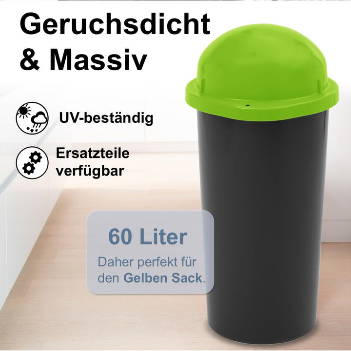 KUEFA HD 60L Müllsackständer, Mülleimer mit Scharnierdeckel und Klemm-Ring Gelber Sack, stabil, stra
