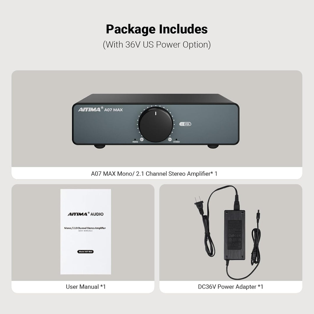 AIYIMA A07 MAX 2-Kanal-HiFi-Verstärker 300 W x 2 TPA3255 Mini-Endstufe der Klasse D, brückbarer Mono