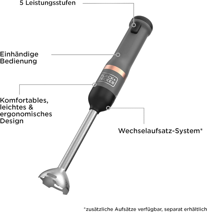 BLACK+DECKER Stabmixer Kitchen Wand Mixer elektrisch mit Messbecher und Ladegerät (7.2 Volt, kabello