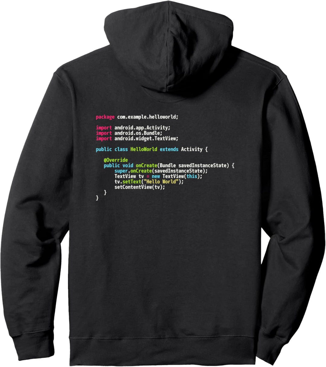 Hello World Android Code – Dark Syntax Scheme Coder Design Pullover Hoodie