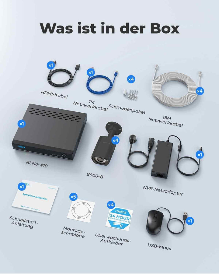 Reolink 4K Überwachungskamera Aussen Set, 8CH Videoüberwachung mit 4X 8MP PoE IP Kamera und 2TB HDD
