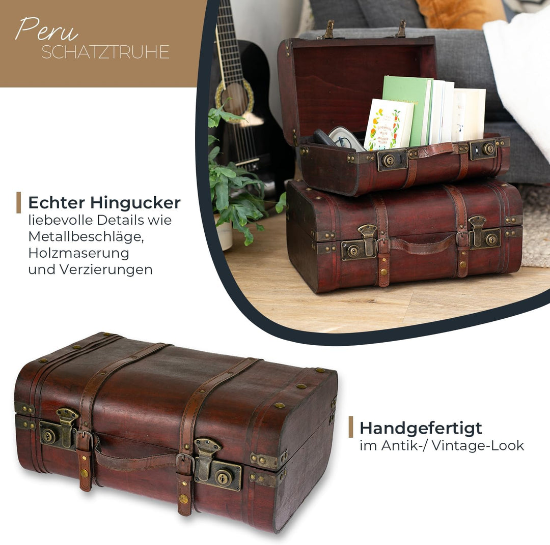 HMF 6412-145 Schatztruhe aus Holz, Vintage Koffer | 45 x 30,5 x 20 cm | Gross | Peru L Peru, L Peru
