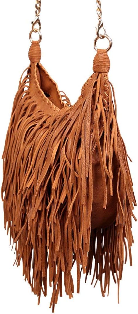 LUI SUI Damen handgefertigte Leder Franse Quaste Crossbody Hobo Schultertasche Umhängetaschen Braun,