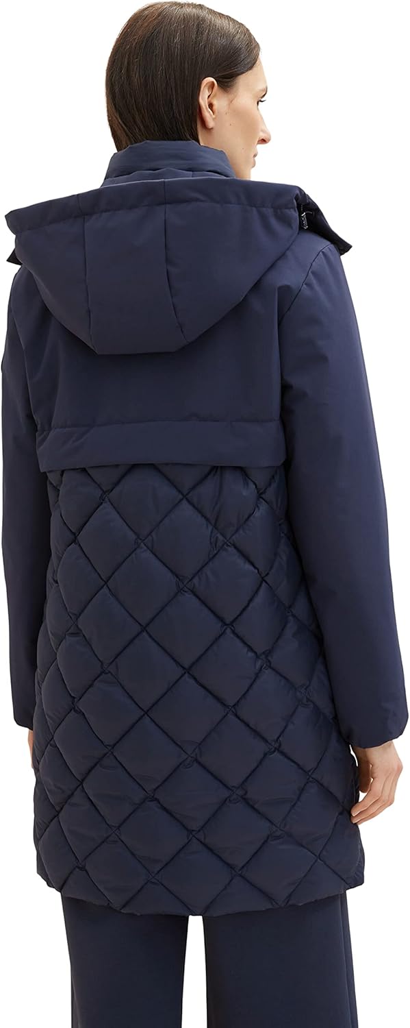 TOM TAILOR Damen 1036722 Steppmantel mit abnehmbarer Kapuze & Taschen (1er Pack) L 10668 - Sky Capta