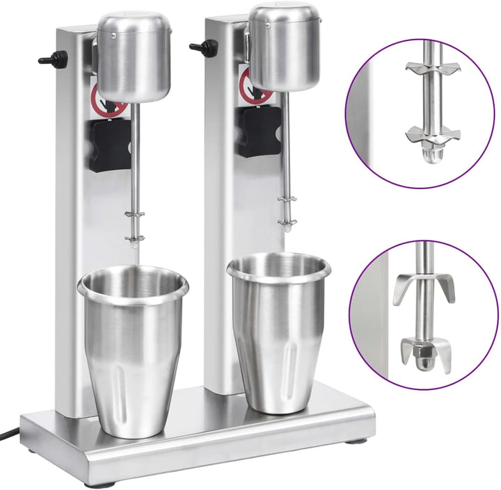 milkshake mixers - VDXL Milkshake mixer met dubbele bekers roestvrij staal 2 L - Zilver