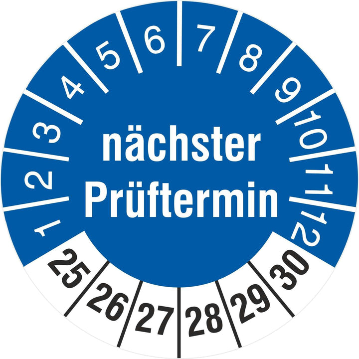 500 Prüfetiketten 18 mm nächster Prüftermin nächste Prüfung 2025-2030 Prüfplakette 500 18mm Durchmes