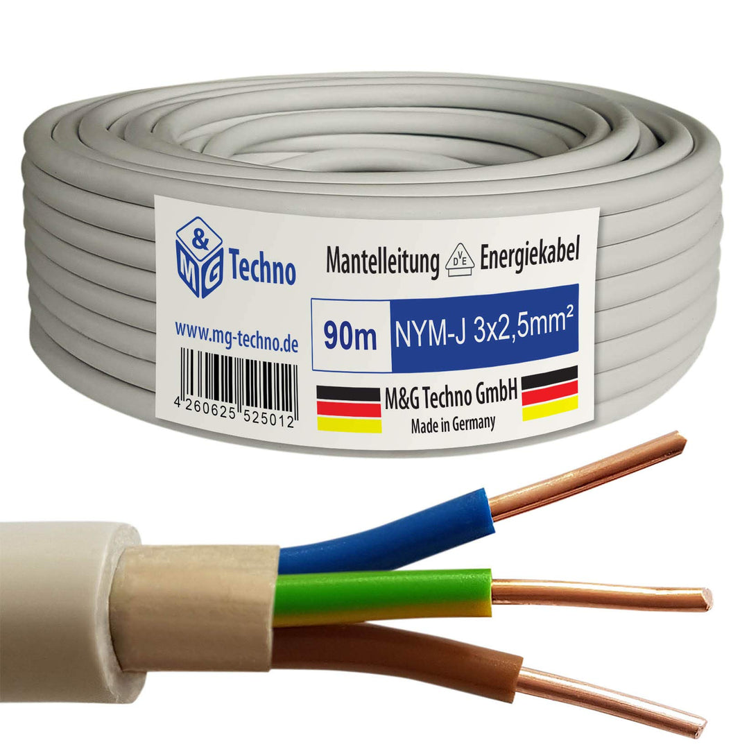 M&G Techno 90m NYM-J 3x2,5 mm² Mantelleitung Feuchtraumkabel Elektrokabel Kupfer Made in Germany 90m