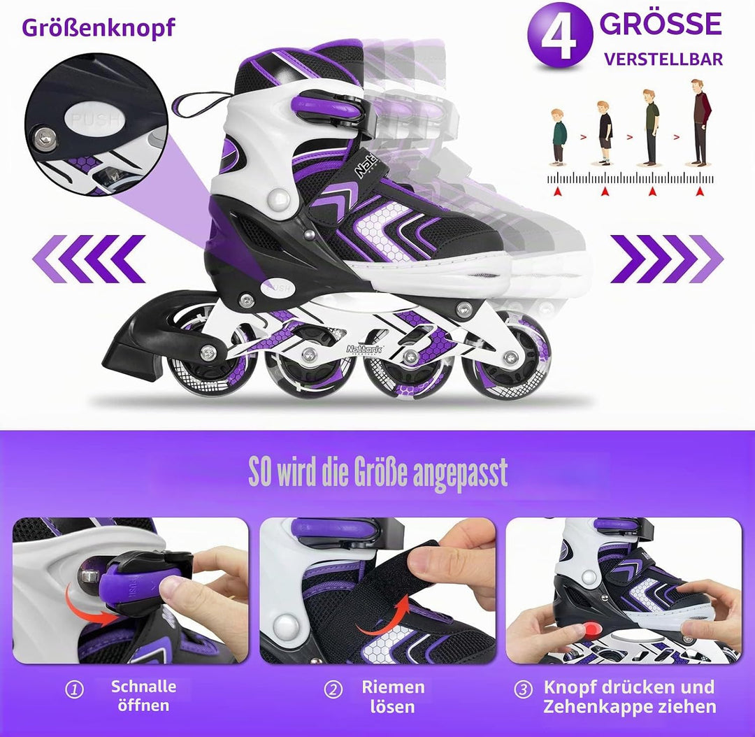 Nattork Inliner für Kinder Verstellbare Inline Skates, 4 Grössen Kinder Inline Roller Skates mit Bel