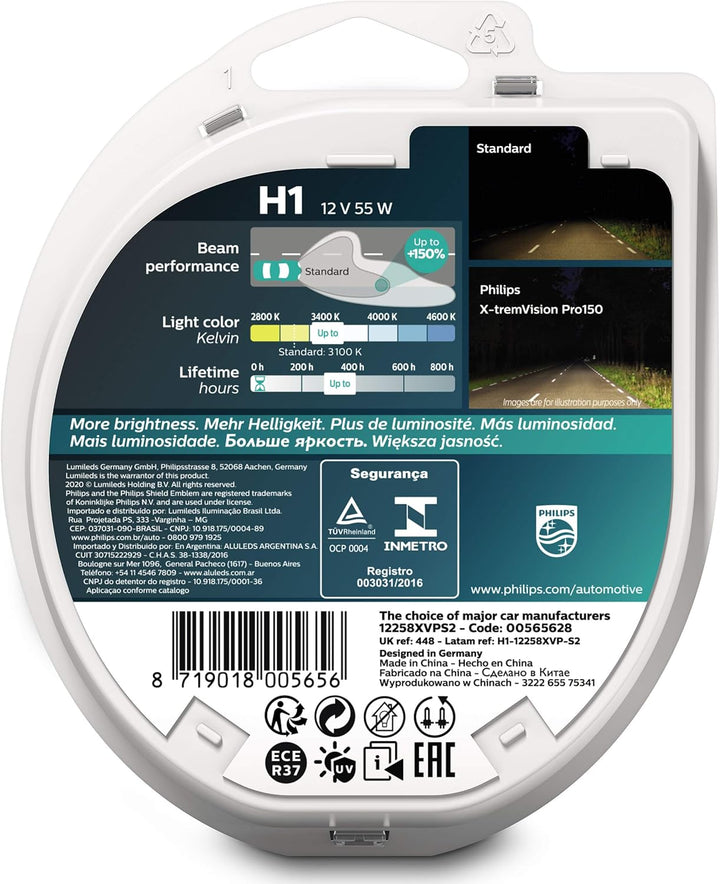 Philips H1 X-tremeVision Pro150 55 Watt 12 Volt P14,5s 12258XVPS2 (2 Stück)