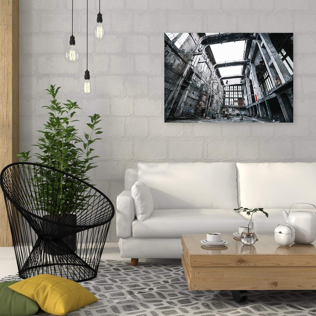 Leinwandbild XXL Architektur Wandbild Kunst Fabrik Grau 120x80 cm Leinwandbild 120x80 cm Grau_b, Lei