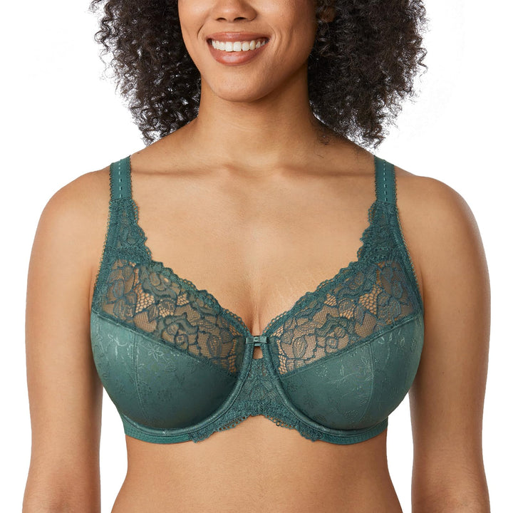 Delimira Damen Beauty Lace Nicht Gepolstert Minimizer Vollfigur Bügel-BH 75C Mitternachtssmaragd, 75