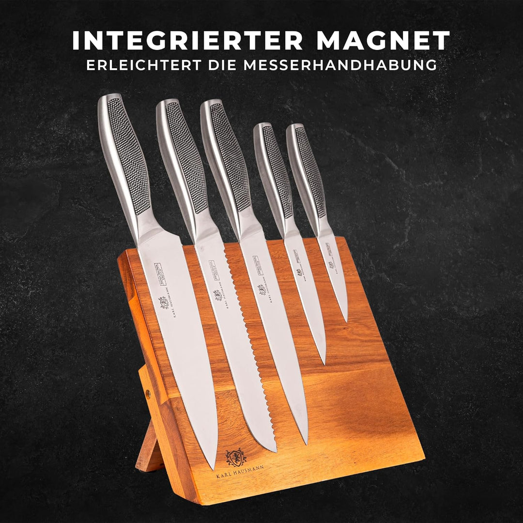 KARL HAUSMANN Messerblock Magnetisch mit Messer - 5 teilig - Magnetischer Messer Block aus Akazienho