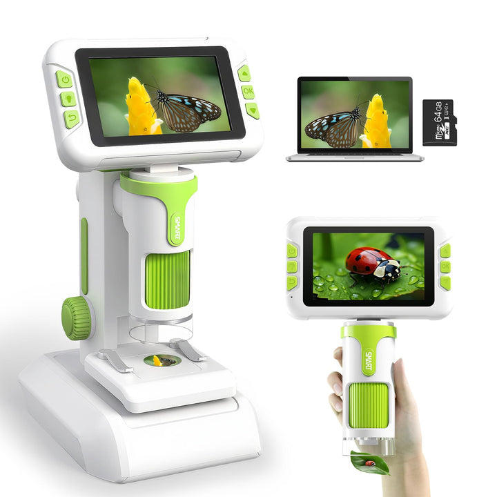 Mikroskop für Kinder, Digitales Mikroskop mit 4 Zoll LCD-Display und 1600X Grosse Vergrösserung, Mic