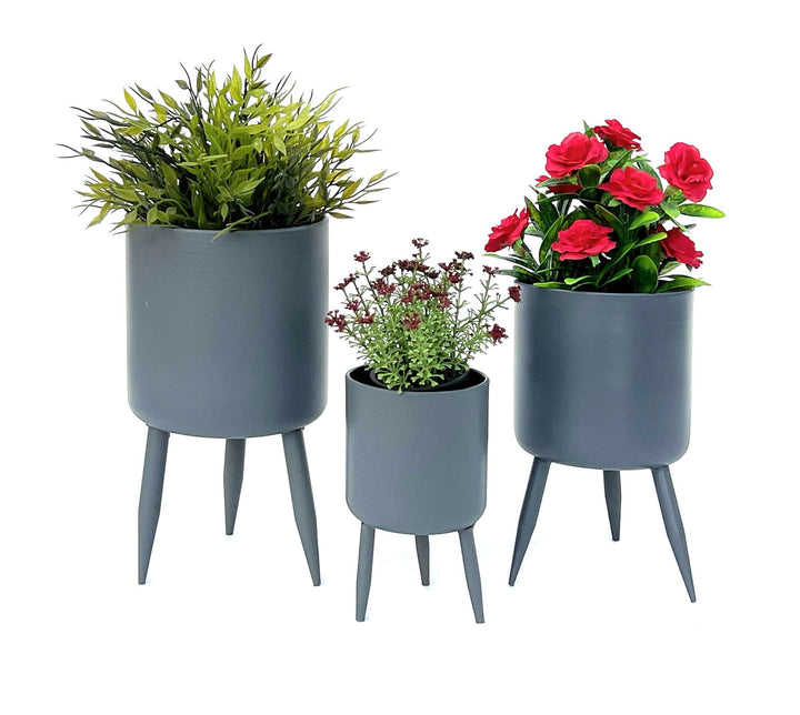 DanDiBo Blumentopf mit Füssen Pflanztopf Blumenkübel mit Beinen Metall Grau 3er Set 96260 Modern Pfl