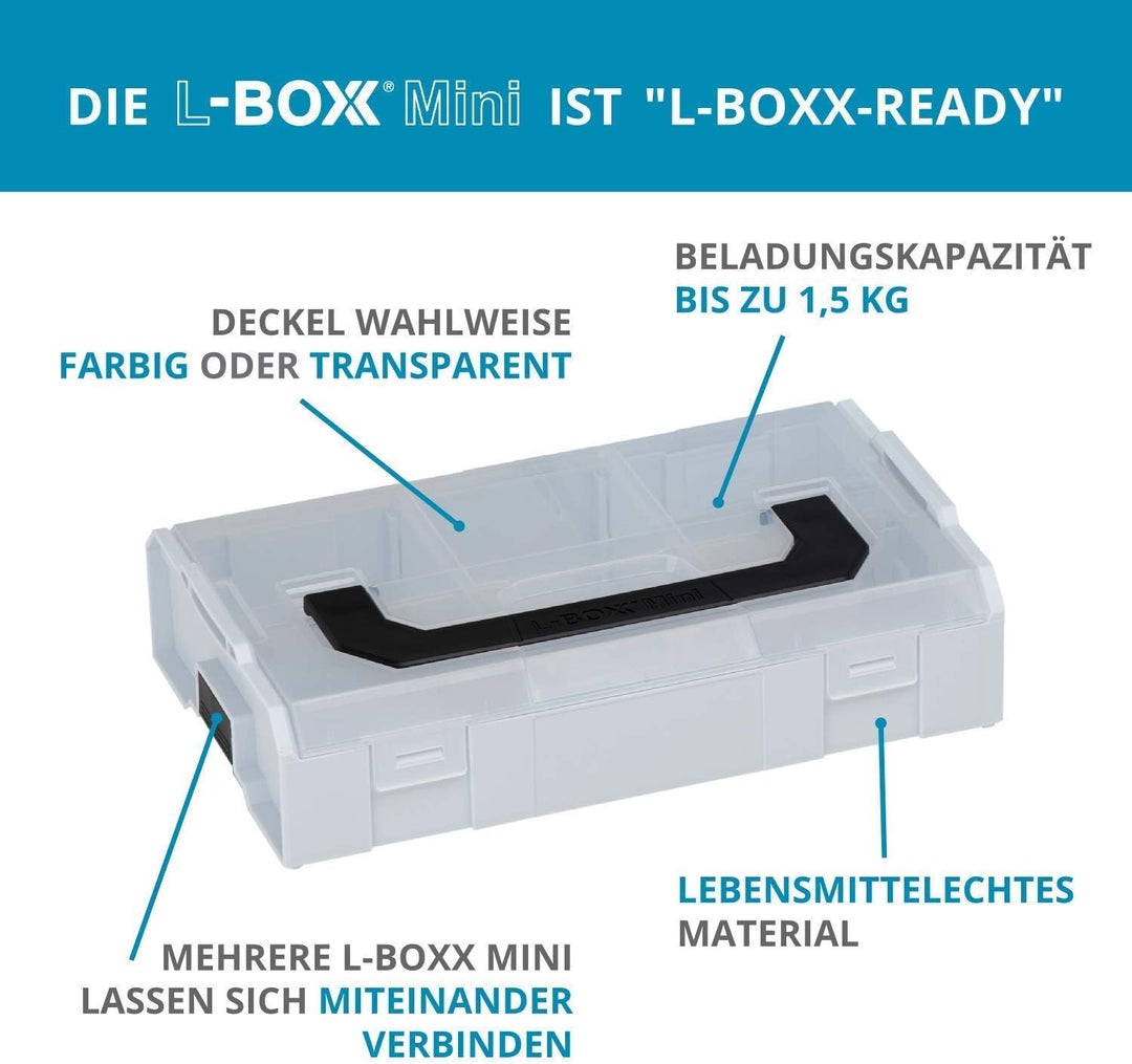 Bosch Sortimo L BOXX Mini | 6er Set in schwarz mit transparentem Deckel | Sortimentskasten Schrauben