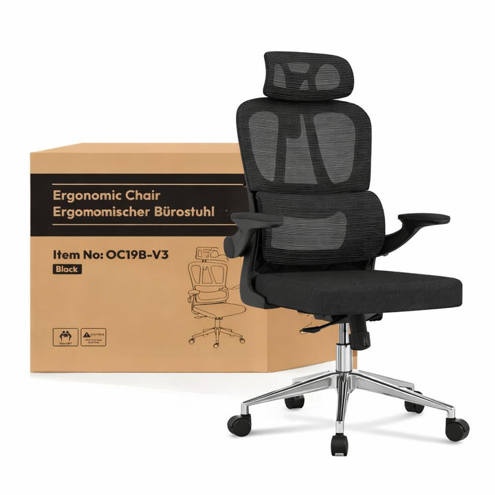 FLEXISPOT Ergonomischer Bürostuhl, Schreibtischstuhl mit 2D-Kopfstütze, Klappbare Armlehnen & Dynami