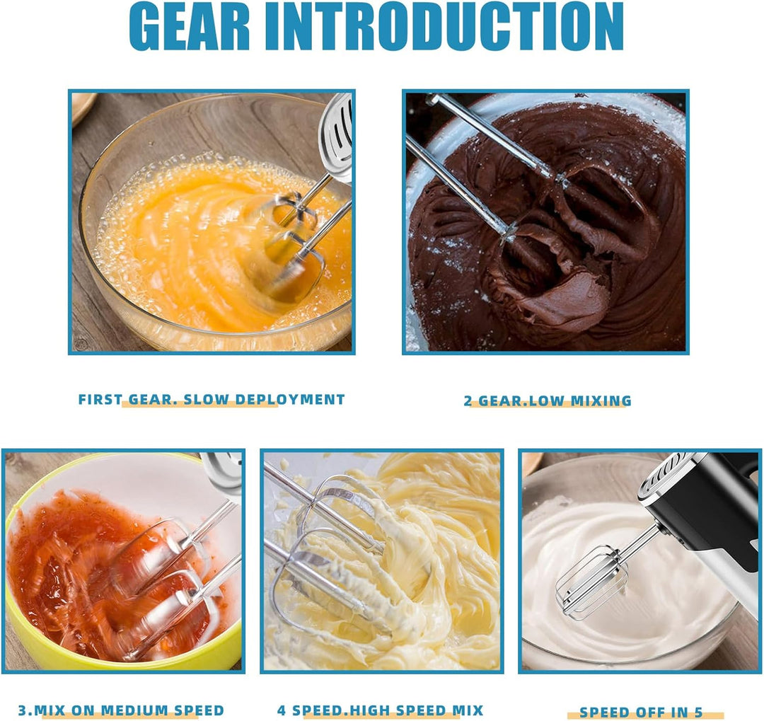 Handmixer: 800W Mixer Handrührer, 7 Geschwindigkeiten, Elektrisch Handrührgerät mit 4*Edelstahl Zube