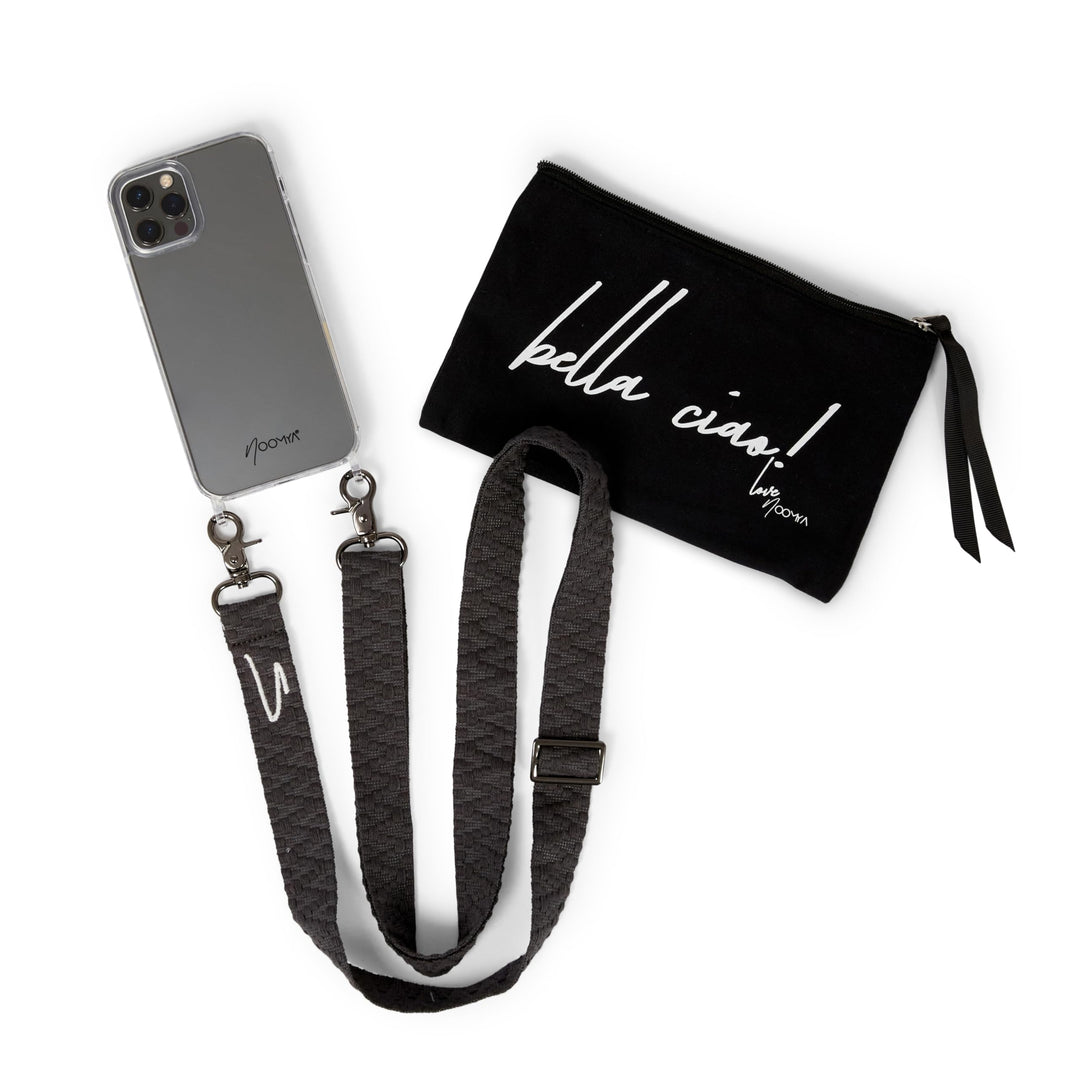 NOOMYA® Premium Fashion Handykette | Set Handyhülle iPhone 13 PRO & Handyband Phantom Grey | Handygu