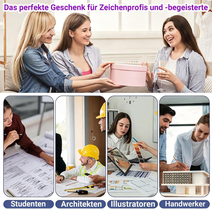 Zeichenbrett DIN A4 Professioneller Zeichenplatte Geo-Board mit Schiebelineal Zeichendreieck Masssta