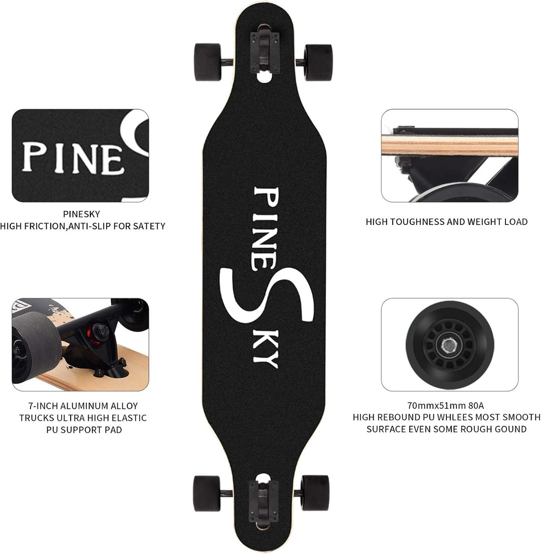 PINESKY 41 Inch Longboard Skateboard 8 Ply Natural Maple Complete Skateboard Cruiser for Cruising, C
