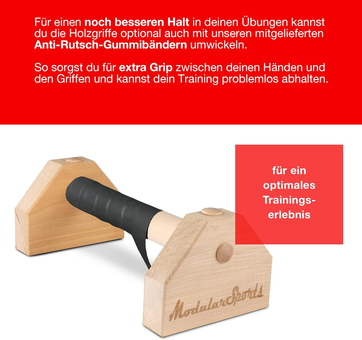 Liegestützgriffe aus Holz 2er Set/Parallettes mit Anti-Rutsch-Bändern/Yoga, Liegestütz oder Handstan