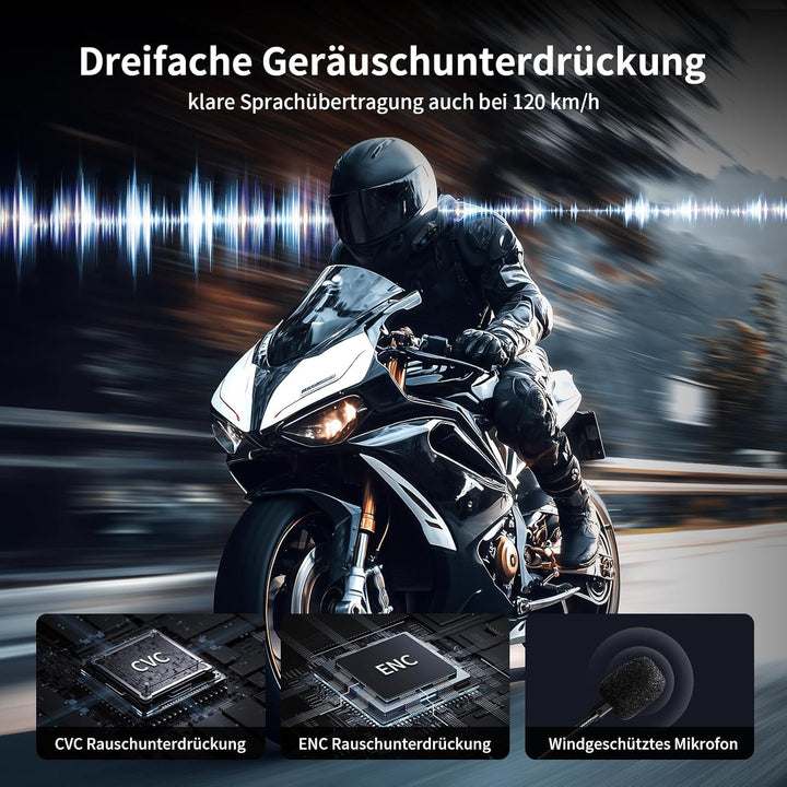 Fodsports FX-S Motorrad Headset Bluetooth 5.4, Helm Kommunikationssystem für 2 Personen, Dreifache G