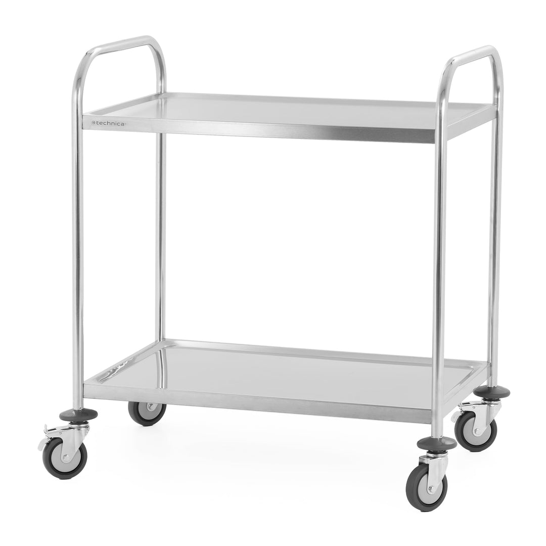 TECHNICA Servierwagen Edelstahl 2 Etagen mit Rollen &amp; Bremse Rundgriff Schalldämmmatte 860x540x940mm