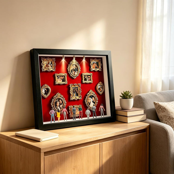 Byffoer DIY Mini Museum Bilderrahmen, Mini Figuren Menschen Museum Silhouette Box mit Golden Rahmen