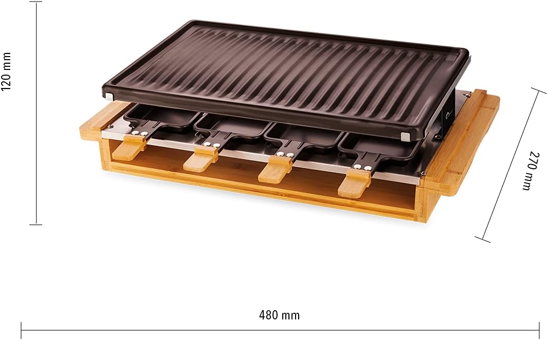 LITTLE BALANCE 8501 Premium Bambus 8, Raclette Grill 8 Personen, Antihaftbeschichtung, 1200 W, echte
