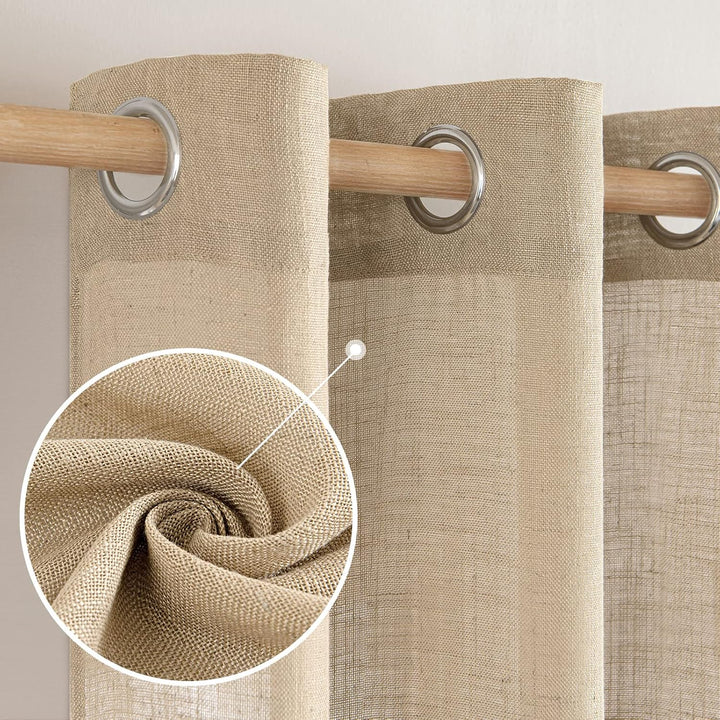 MIULEE Gardinen Vorhänge mit ösen Voile Vorhang kurz Modern Leinenoptik Halbtransparent Ösenvorhang