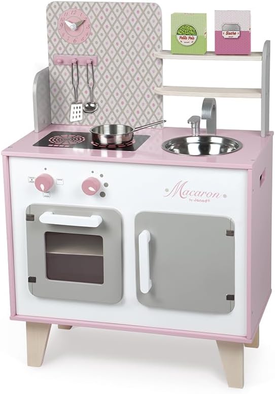 "Janod J06567 rosa und weiss Spielküche aus Holz, ""Macaron""", "Macaron"