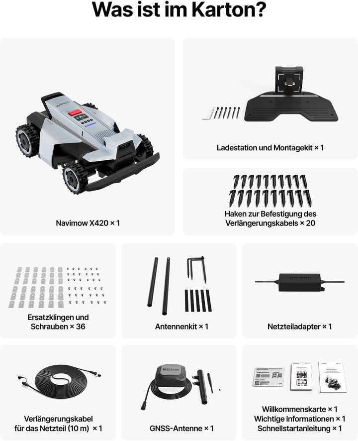 Segway Navimow X420 Mähroboter mit Garage X + 8 Sätze Klinge (separater Versand), für 2000 ㎡, Zero-T