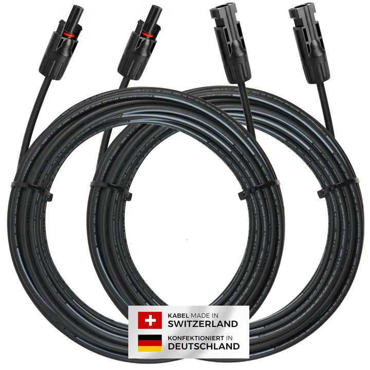 Solarkabel 2 x 10 Meter 4mm² mit Solarstecker (1/2/3/5/10m, 4mm²/6mm²) Stecker beidseitig montiert,