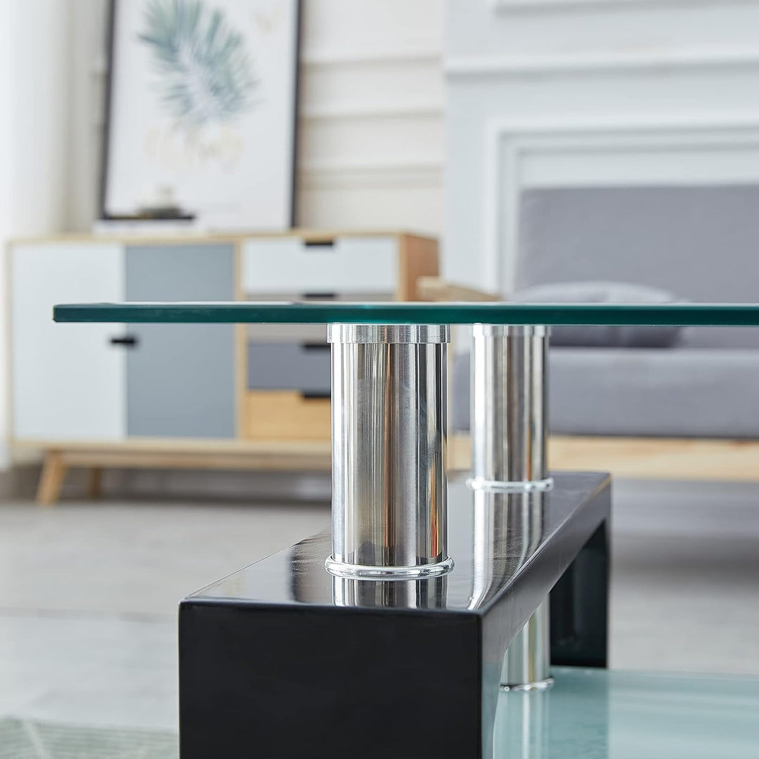 CLIPOP Couchtisch Rechteckig Beistelltisch aus Hartglas,Wohnzimmertisch Moderner Sofatisch mit Staur