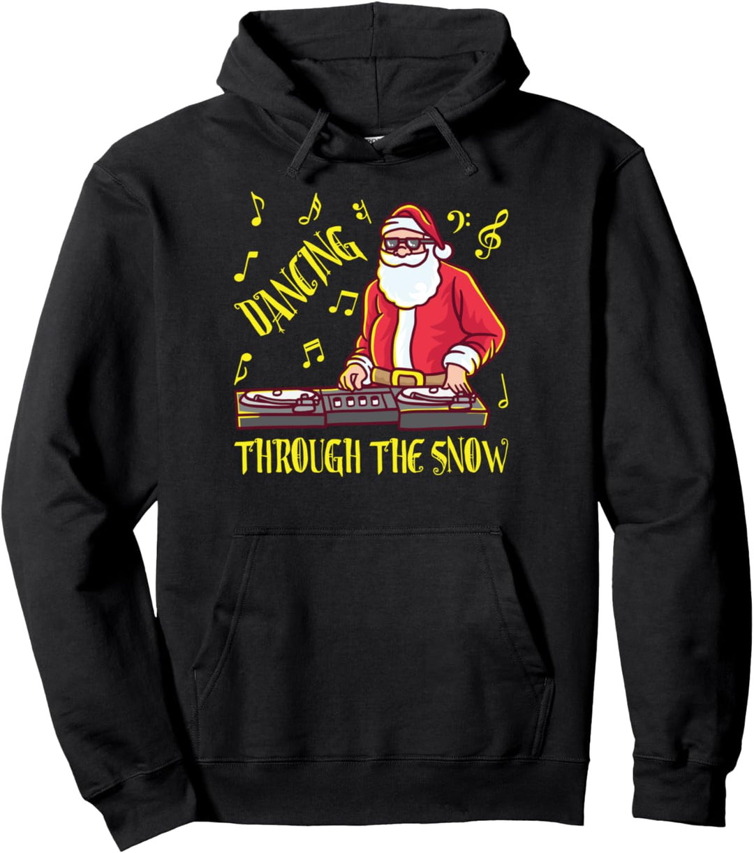Dancing Through The Snow DJ Weihnachtsmann Disc Jockey Pullover Hoodie