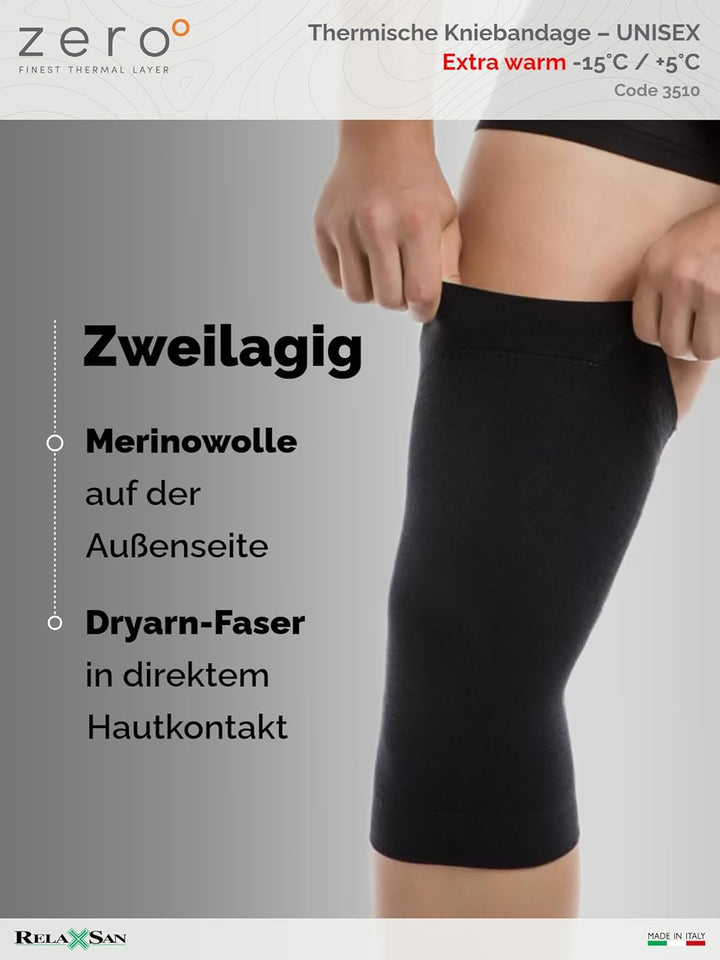 Relaxsan Zero 3510 - Unisex Knieschützer aus Merinowolle und Thermowolle XXL Schwarz, XXL Schwarz