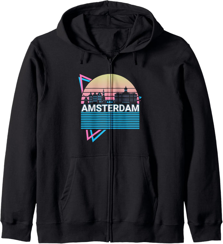 Amsterdam City Skyline Stadtbild Retro Kapuzenjacke