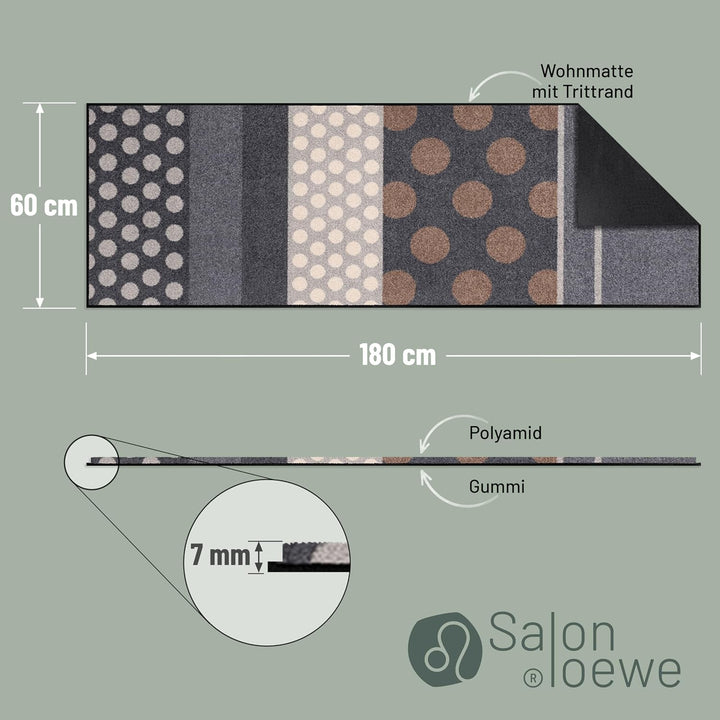 Salonloewe Fussmatte waschbar Glamour Dots grau 60x180 cm Sauberlaufmatte Wohn-Teppich Läufer Design