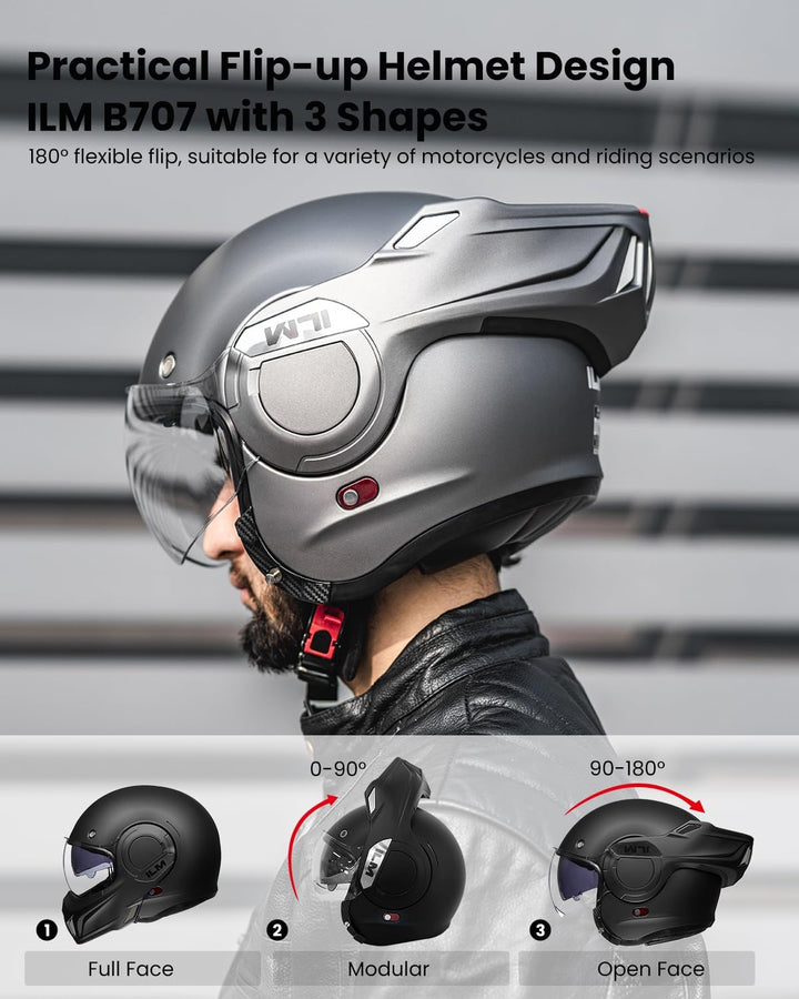 ILM Motorradhelm Integralhelm Klapphelm Fullface Helm Herren Damen ATV UTV mit 180° Umkehrbarer Kinn