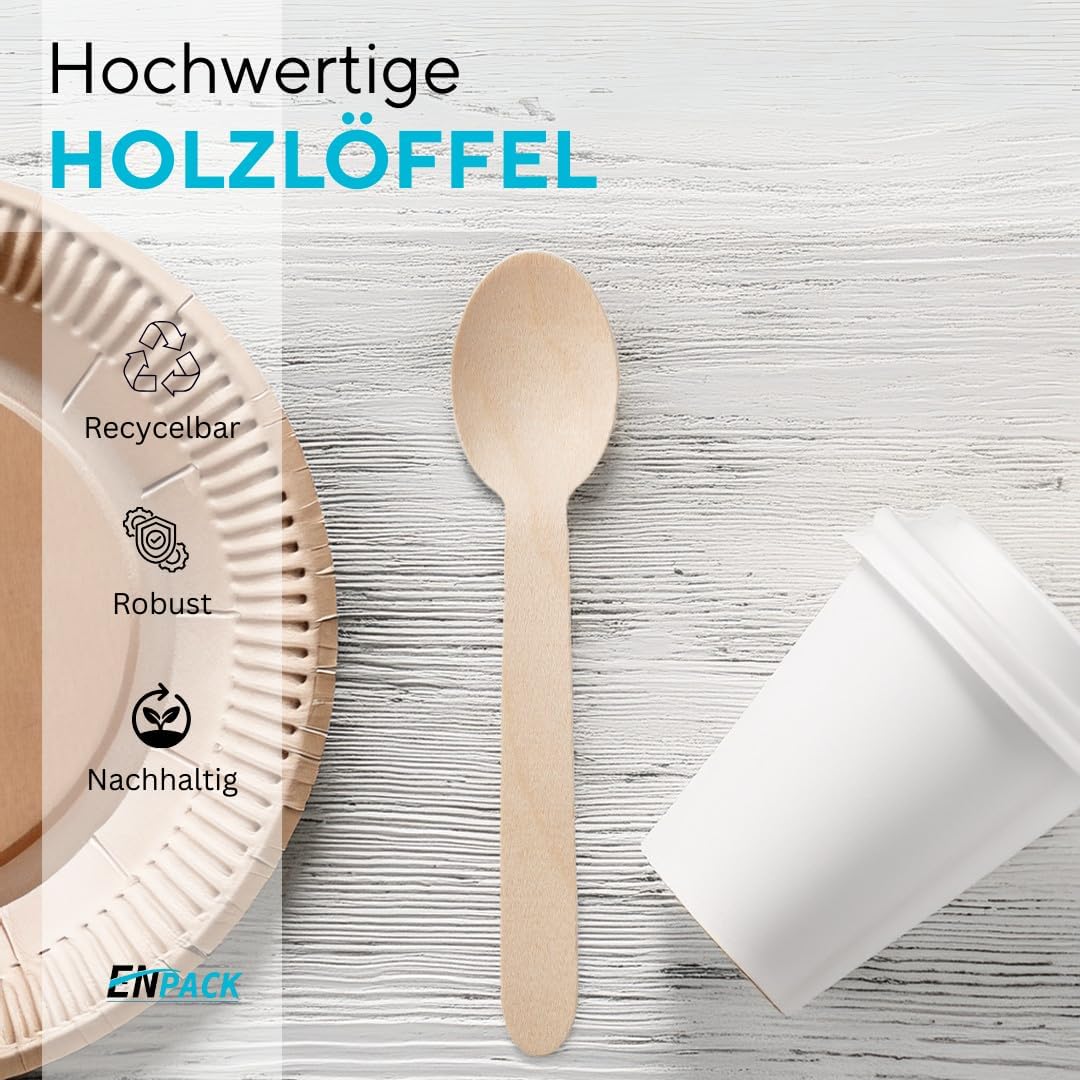 Enpack Holzlöffel 1000 Stück - Einwegbesteck Löffel 160mm - 100% umweltfreundliches Holzbesteck Einw