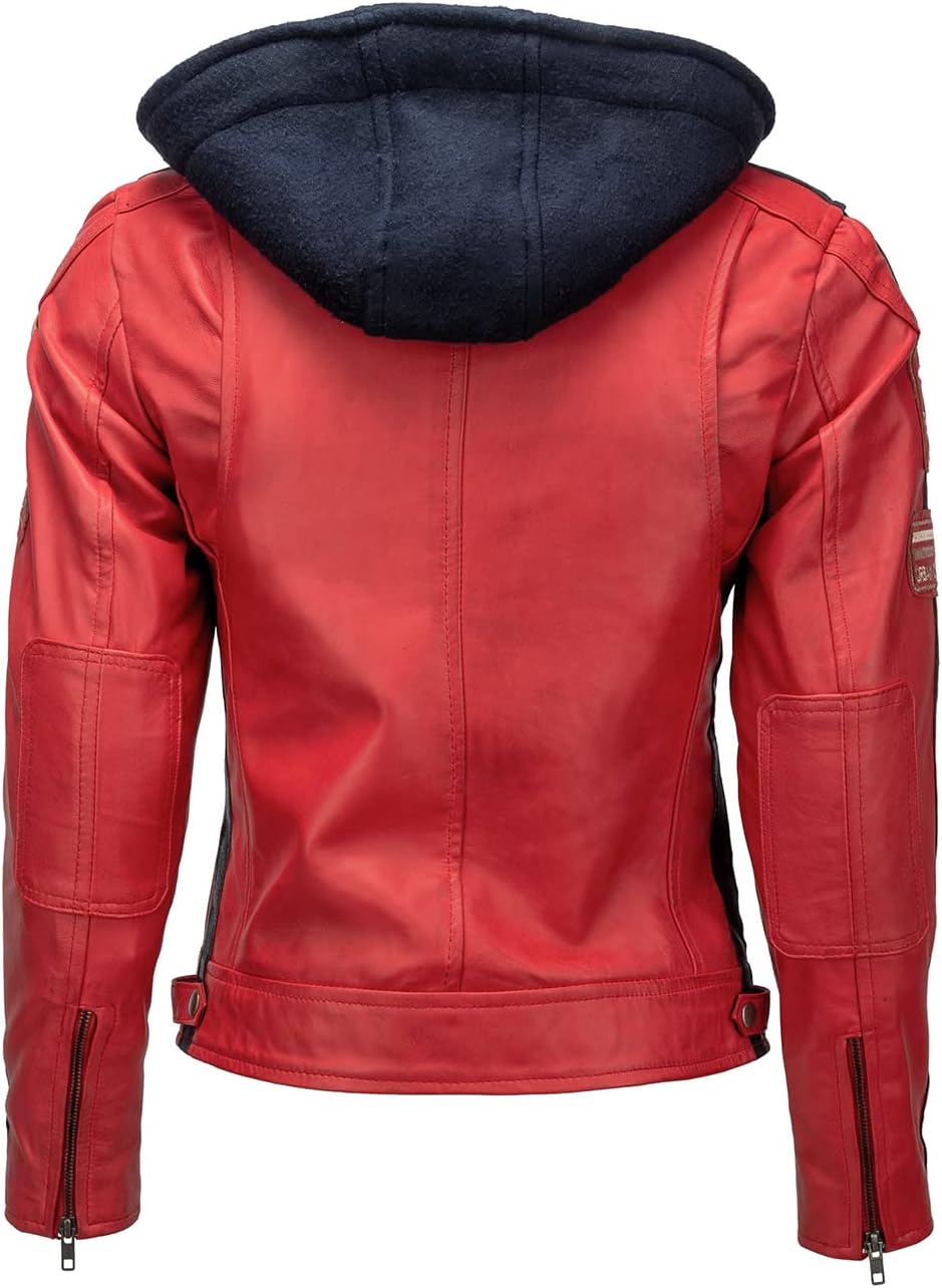 URBAN 5884 Motorradjacke Damen Mit Protektoren, Damenjacke aus Lammleder, Protektoren für Rücken, Sc