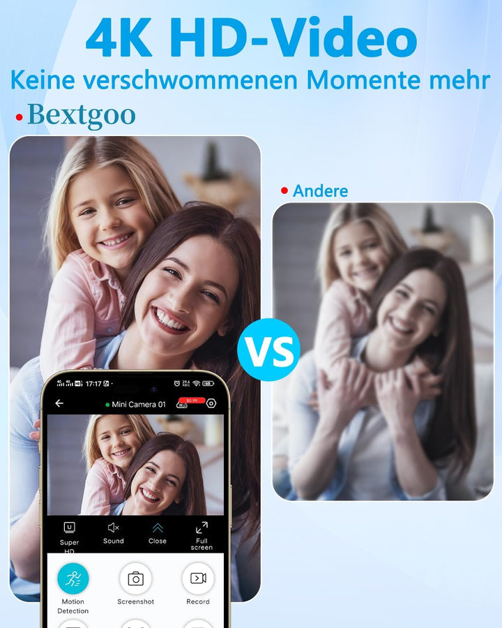 UCOCARE Mini Kamera Überwachungskamera Innen Ohne WLAN, 4K Mini Überwachungskamera Akku mit Nachtsic