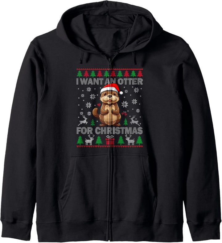 Ich will einen Otter zu Weihnachten, hässlicher Pullover, Otter, Kinder, Damen Kapuzenjacke