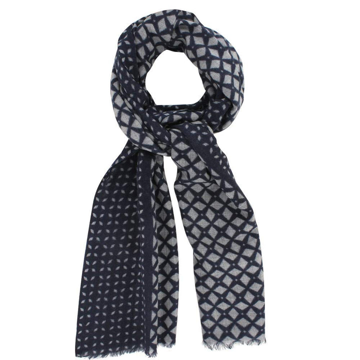LES POULETTES -Schal 100% Wolle, Blau Navy Rhombuses Grau