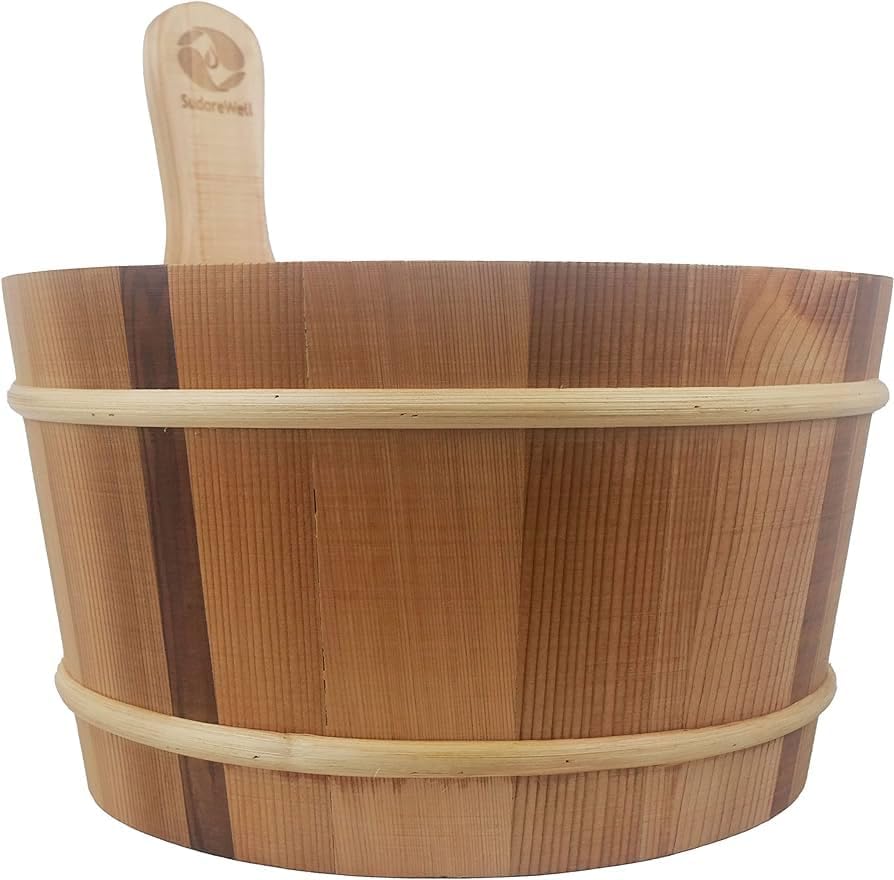 SudoreWell® Saunakübel Set Red Cedar mit Saunakübel 4,0 l inkl. Einsatz plus Saunakelle Set Kübel au