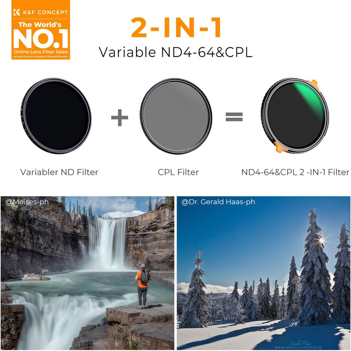 K&F Concept Nano-X ND Filter 67mm CPL&ND4-ND64 2 in 1 multifunktionaler Graufilter und CPL Filter Po