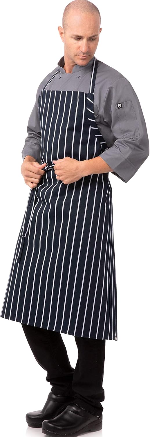 Chef Works Unisex Englische Kochschürze, Marineblau mit Kreidestreifen, Einheitsgrösse Einheitsgröss