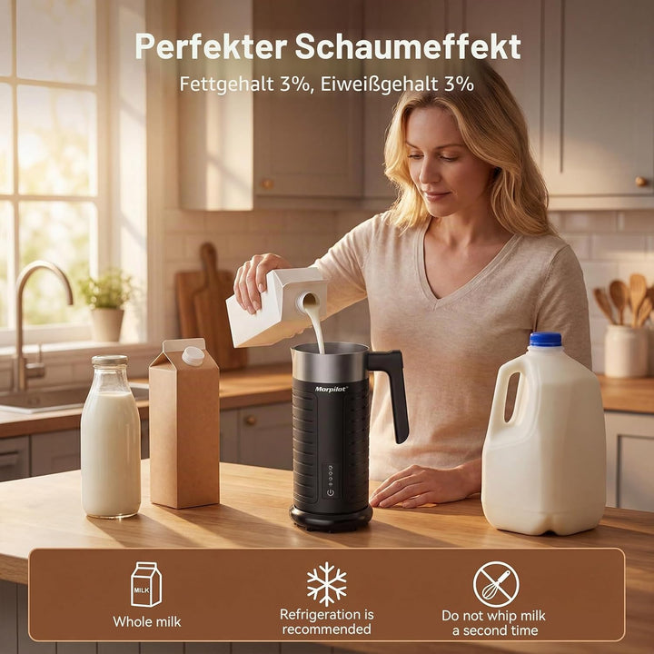 Morpilot Milchaufschäumer Elektrisch 4 in 1 – Spülmaschinenfest (Einzigartig), 75-240ml, leise & sch
